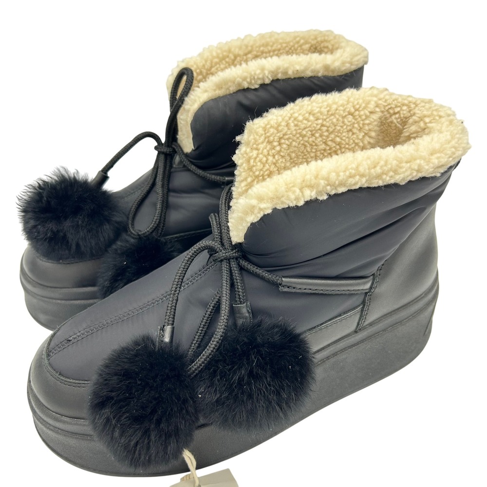 ASH Mini Fur Black Pompom Platform Ankle Winter Boots Size 35